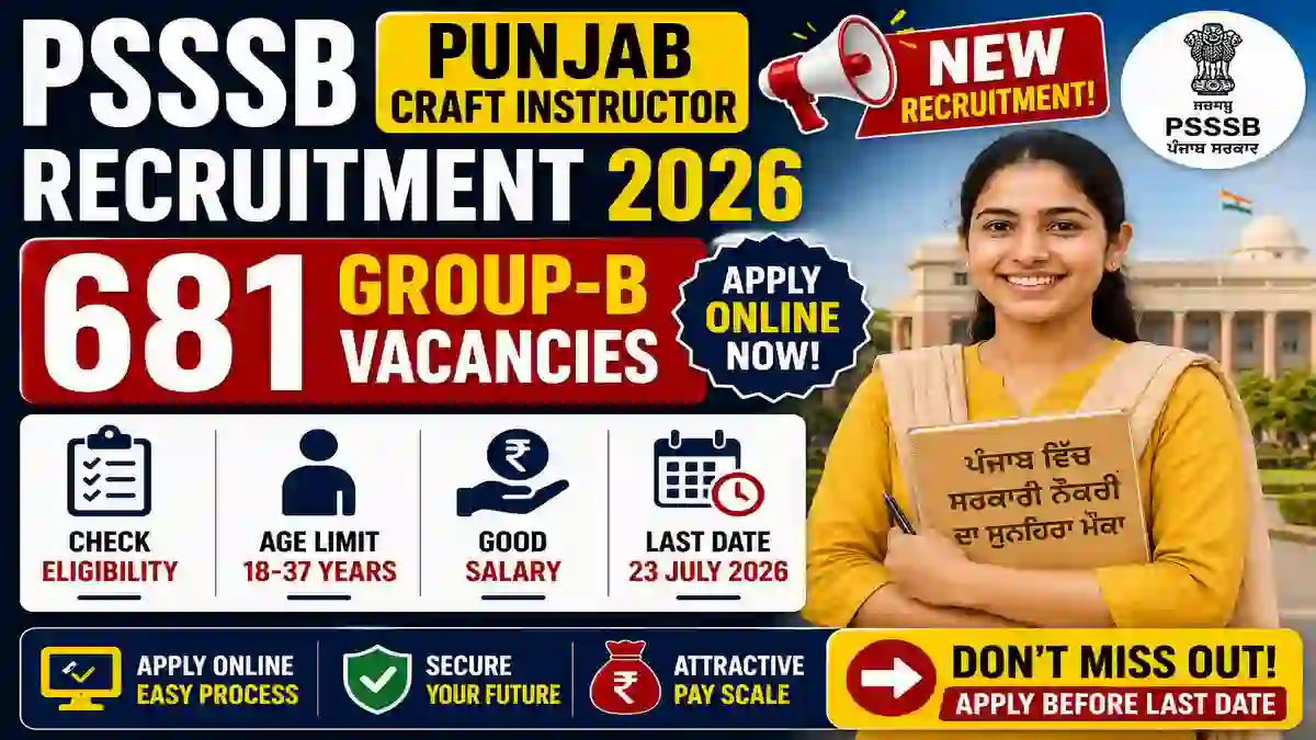 PSSSB Punjab Craft Instructor Recruitment 2026