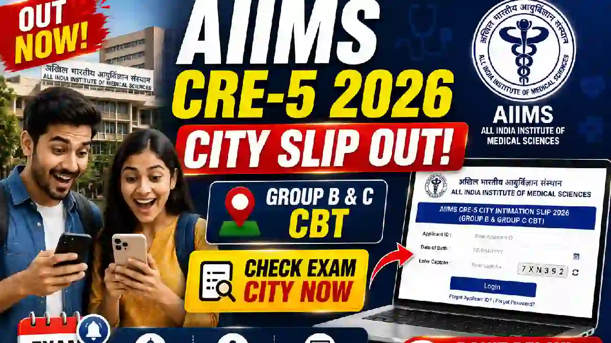 AIIMS CRE-5 City Intimation Slip 2026